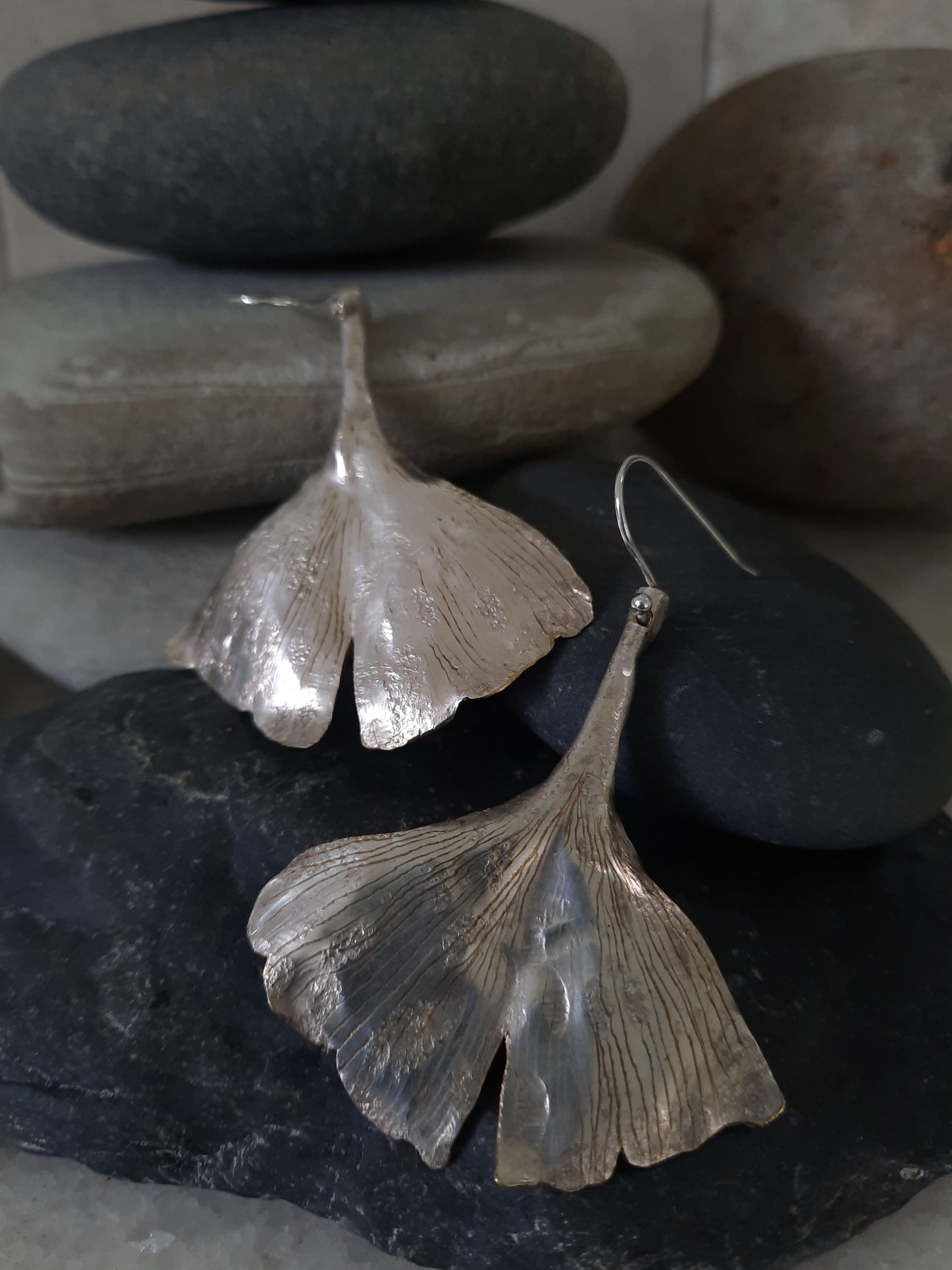 Ginkgo Leaf Earrings - large {dark engraving}