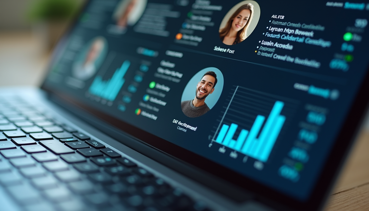Eye-level view of a laptop screen showing AI recruitment software interface