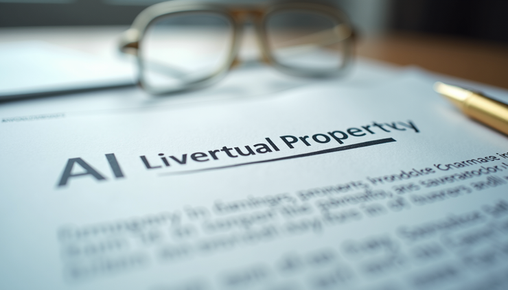 High angle view of a legal document with AI and intellectual property terms