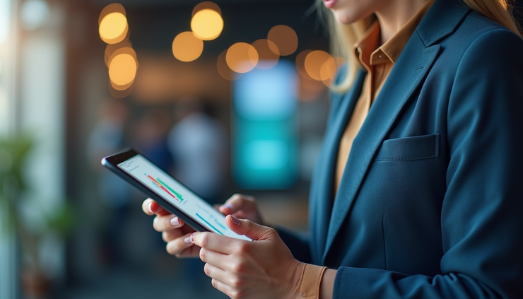 High angle view of a small business owner using a tablet to monitor AI-driven sales analytics