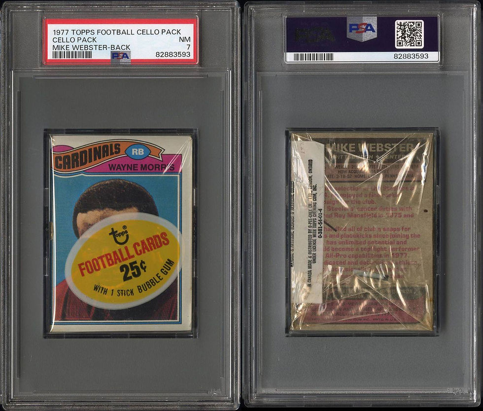 Thumbnail: 1977 Topps Football Cello Pack - Mike Webster Rookie on Back PSA 7 Pop 1