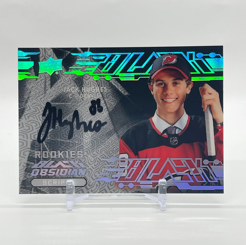 2019-20 UD Black Jack Hughes Auto Black Obsidian Scripts
