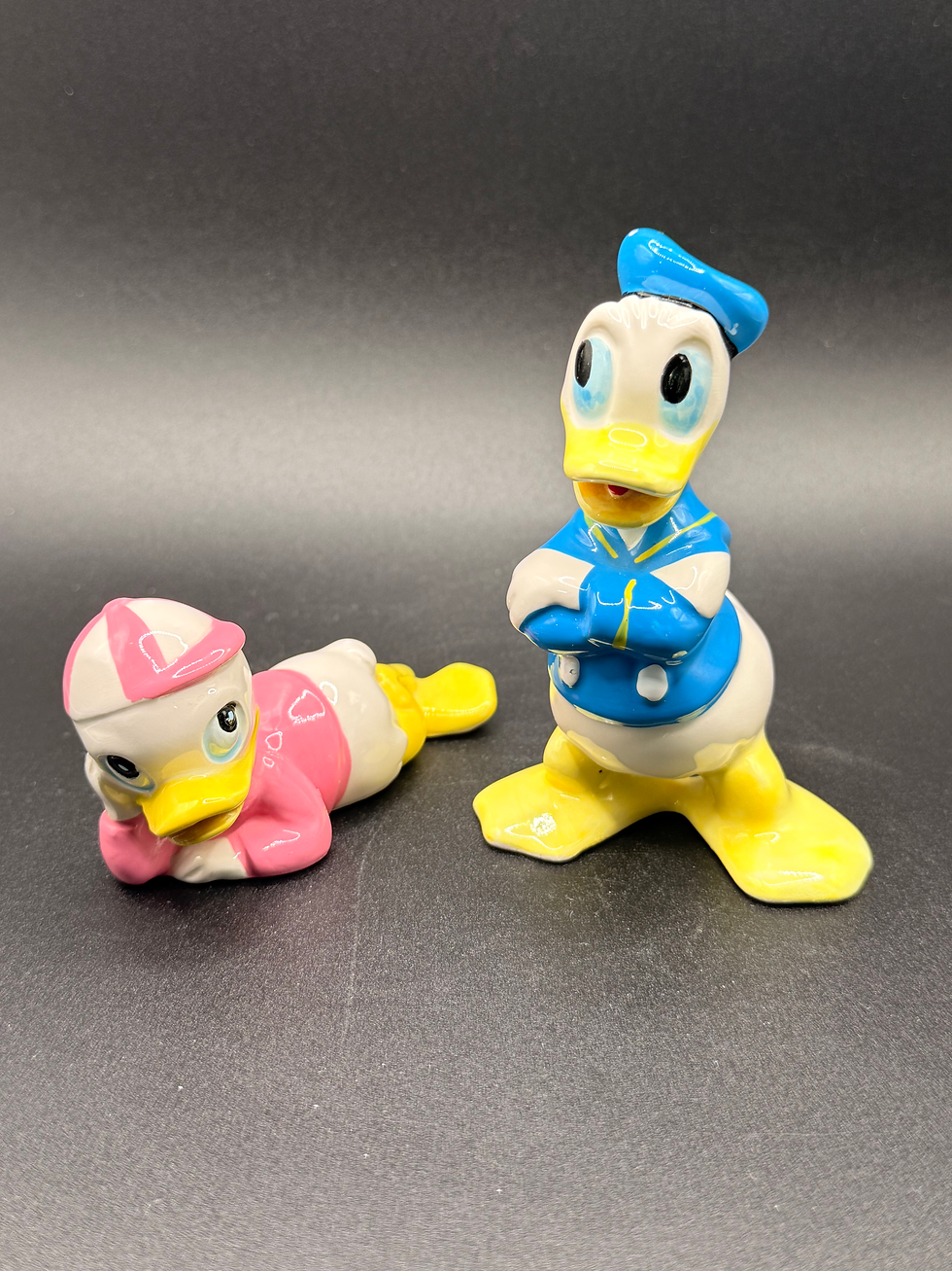 Vintage Donald Duck and Huey Ceramic Figurines Japan Set of 2