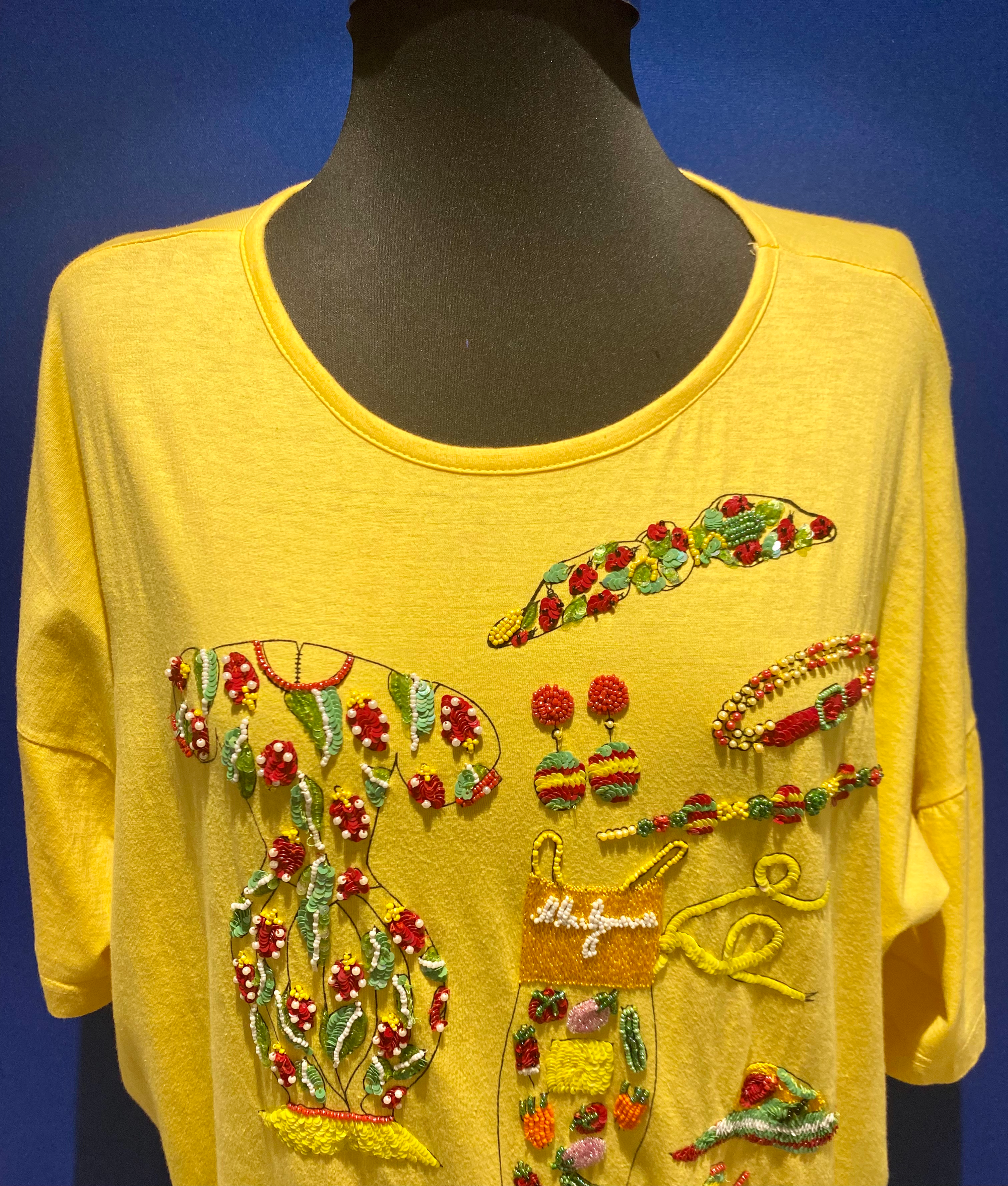 Tunique jaune paillettes brodées main, 1980