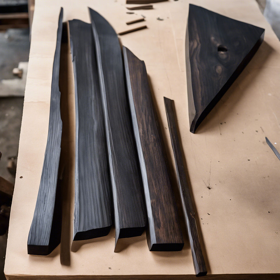 image of pieces of ebony wood prepared to be worked in a workshop to make a baroque style desk.jpg