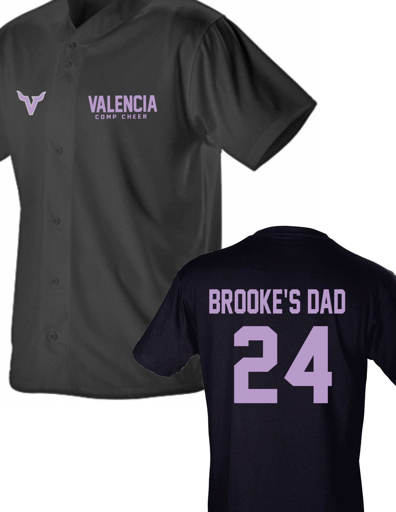 Valencia Comp Cheer Baseball Jersey with Custom Name/Phrase and Number