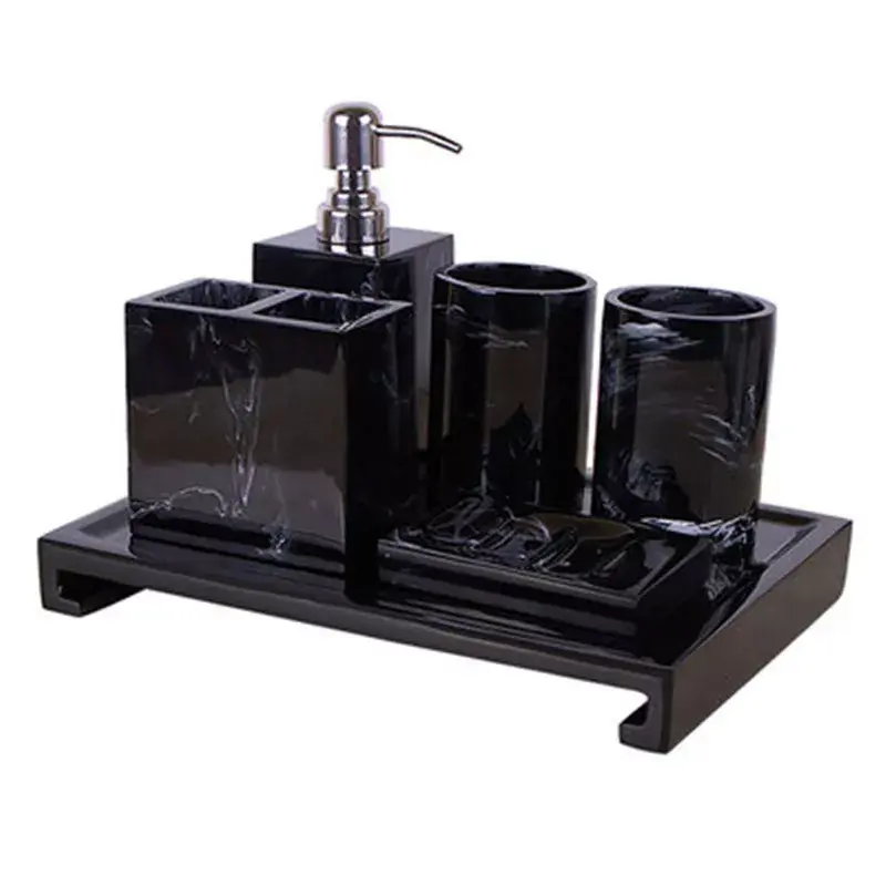 Black Marble Pattern Tray Resin Bathroom Se