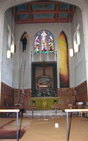 Installation of The Easter Story panels in the Sanctuary of St Mary’s Church.