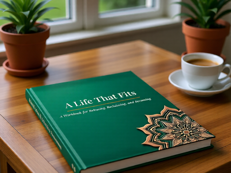 A Life That Fits book on a table with a cup of coffee