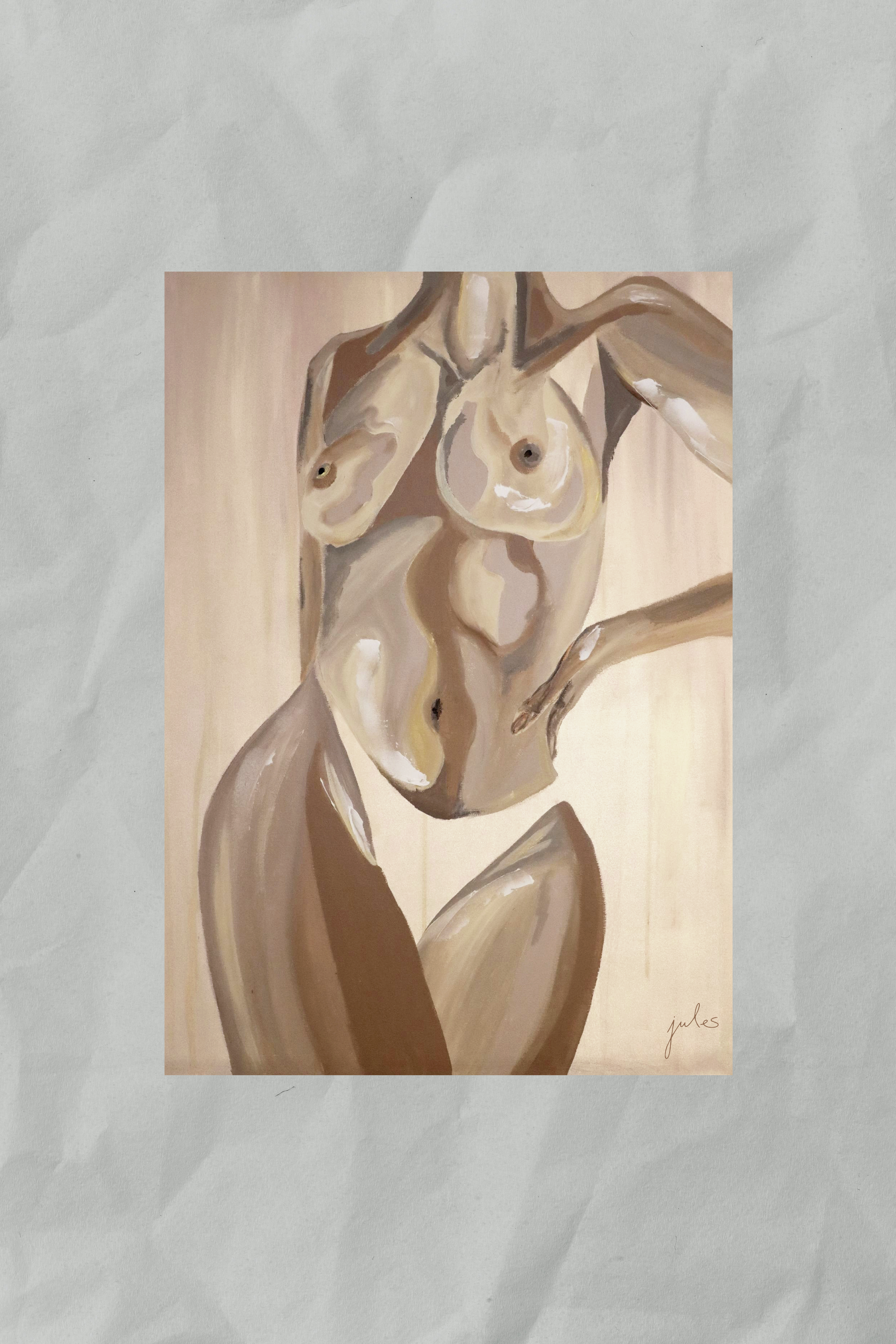 Abstrakte Frau – Beige Kunstprint (A3)