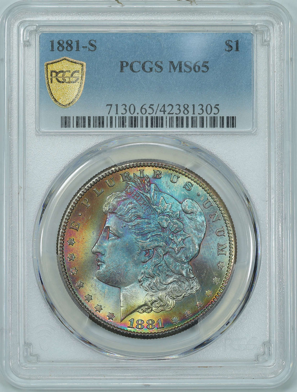 Thumbnail: 1881-S PCGS MS65 Blueberry Toned Morgan