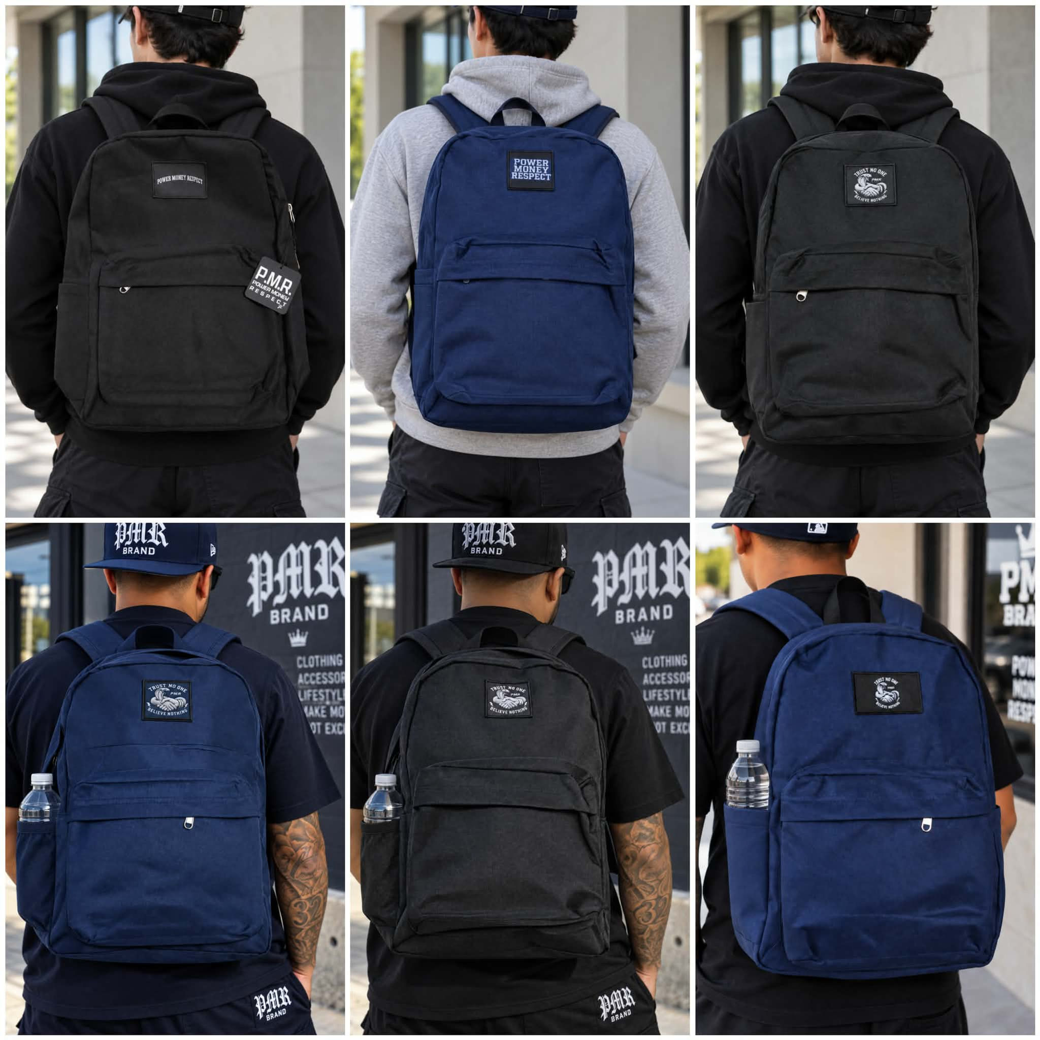 PMR TRUST NO ONE BELIEVE NOTHING POWER MONEY RESPECT BACKPACKS
