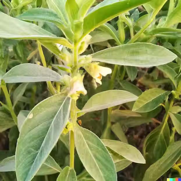 Ashwagandha plant (Withania somnifera) with pale yellow flowers growing in a garden