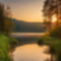 Landscape image with a lake at sunset surrounded by a forsest.jpg