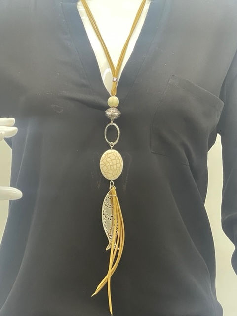 Thumbnail: Leather, Stone & Silver Fish Necklace