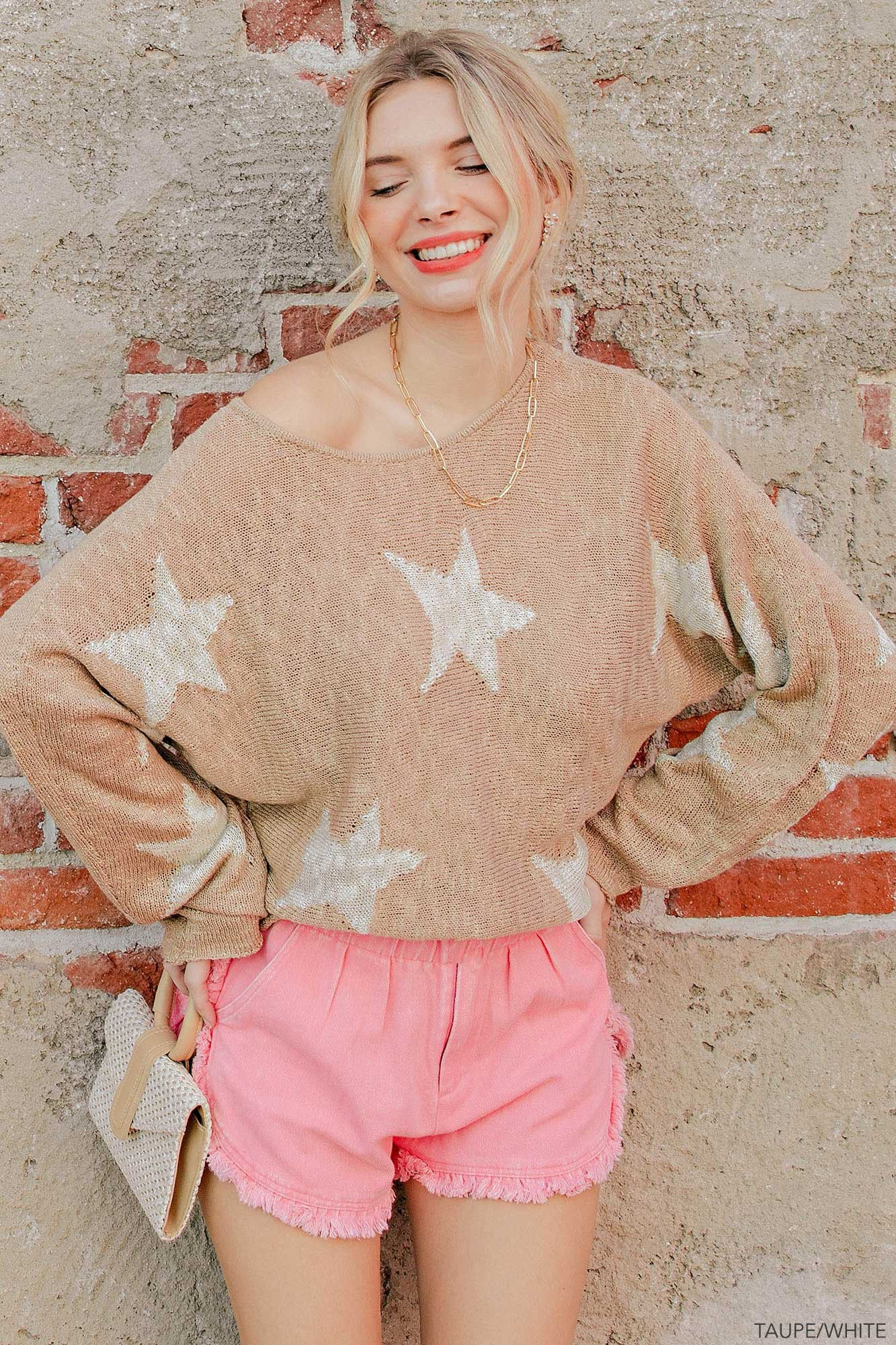 Popular Stars Cream/Tan Light Sweater