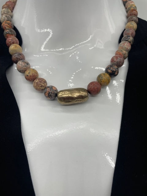 Thumbnail: Multi Neutral Tone Beaded Necklace with Blessed Centerpiece