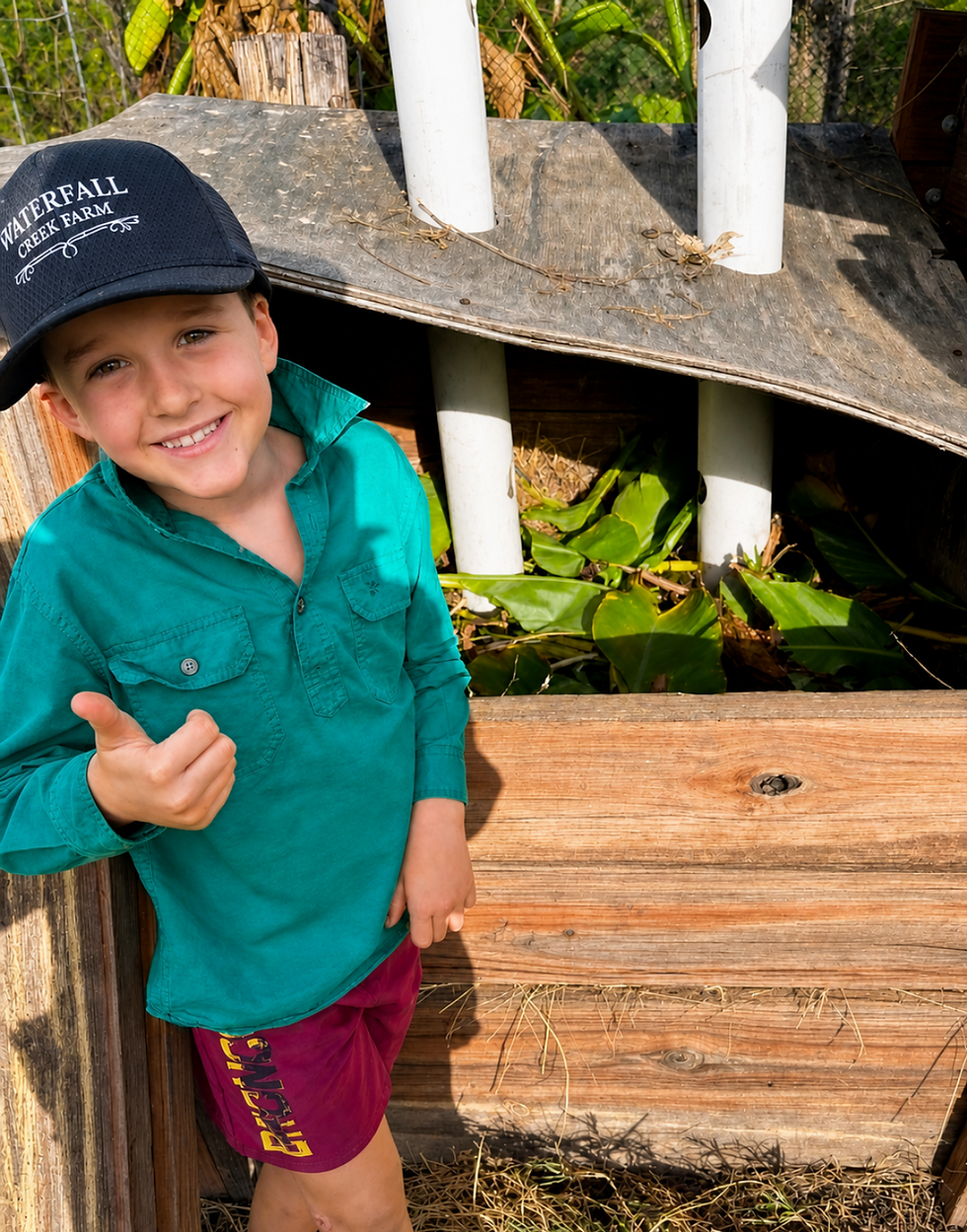Morgan Wilkins enjoying life on Waterfall Creek Farm, Scenic Rim, Queensland.
