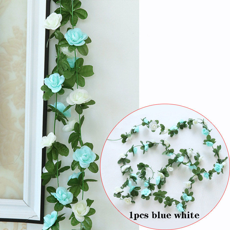 1pc 2m Rose Artificial Flower Garland White for Wedding Home Decoration Spring A