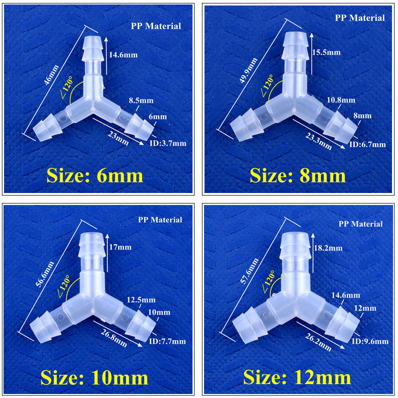 5~200Pcs 4~16mm Food Grade Plastic ∠120° Y-Type Tee Connector Aquarium Air Pump