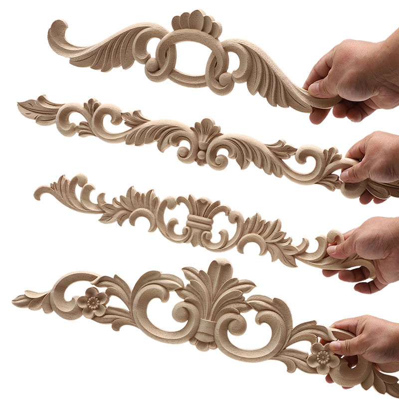 Exquisite Vintage Customized Wood Applique Onlay Wood Craft Onlay Floral Long Wo