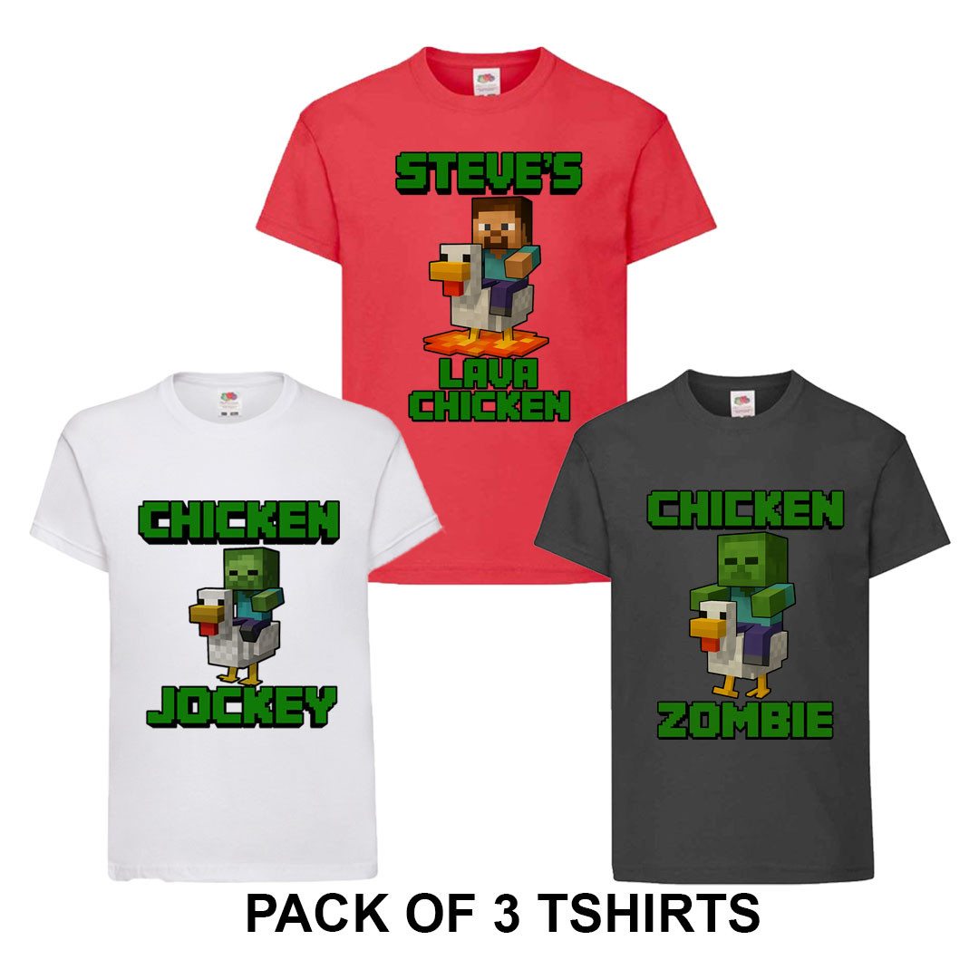 Kids T-Shirts 3-Pack Chicken Jockey Bundle | Mine Pack Graphic Tees