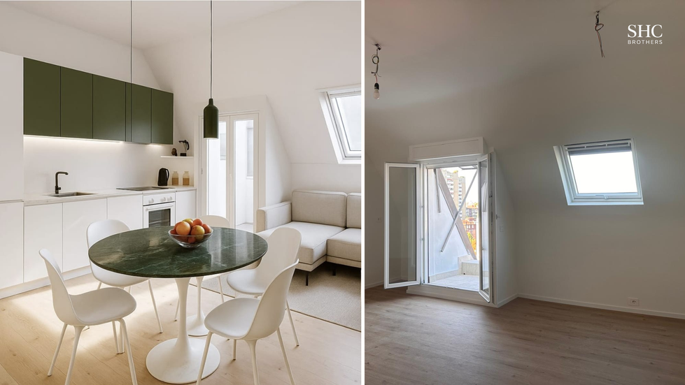 Soggiorno con angolo cottura Milano – ristrutturazione open space | Living room with kitchen corner Milan – open space renovation