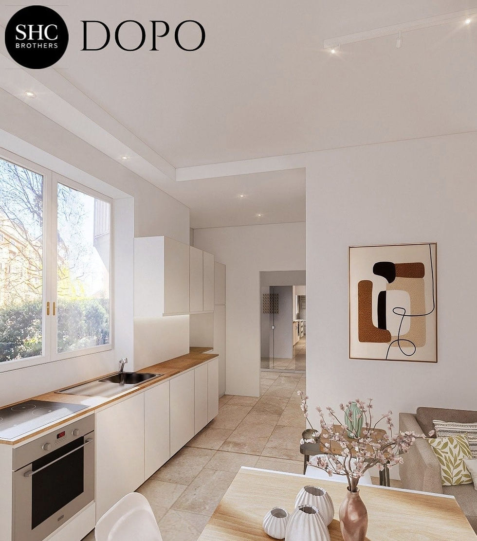 Rendering fotorealistico del progetto di interior design di un appartamento a Milano, visualizzazione del risultato finale - SHC Brothers