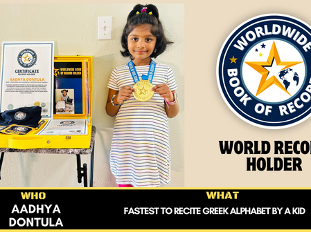 Fastest To Recite Greek Alphabet By A Kid- Achieved By Aadhya Dontula