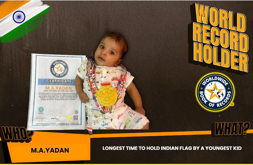 World Record For The Longest Time To Hold Indian Flag By Youngest Kid Is Achieved By M.A.Yadan