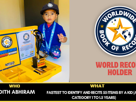 Fastest To Identify And Recite 55 Items By A Kid (Age Category 1 To 1.5 Years)-Achieved By Adith Abhiram