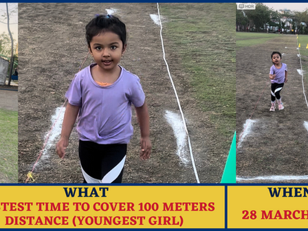 Fastest Time To Cover 100 Meters Distance (Youngest Girl)-World Record By Kiyanshika Sharma