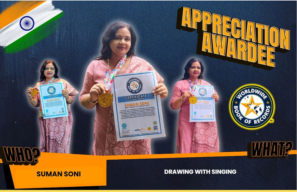 Ramgarh’s Double-Talent: Suman Soni Earns Appreciation Award from Worldwide Book of Records