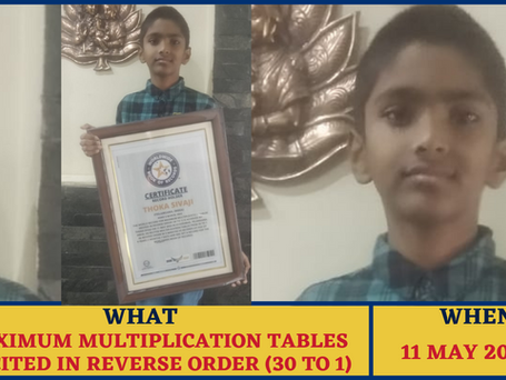 Maximum Multiplication Tables Recited In Reverse Order (30 To 1) - World Record By Thoka Sivaji