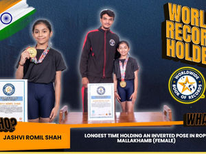 World Record For The Longest Time Holding An Inverted Pose In Rope Mallakhamb (Female) - By Jashvi Romil Shah