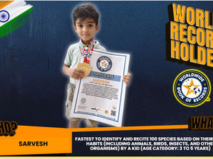 World Record For The Fastest To Identify And Recite 100 Species Based On Their Food Habits (Including Animals, Birds, Insects, And Other Organisms) By A Kid (Age: 3 To 5 Years) - By Sarvesh