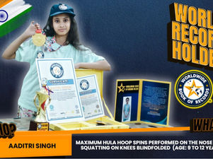 World Record For The Maximum Hula Hoop Spins Performed On The Nose While Kneeling Squat Blindfolded (Age: 9 To 12 Years) - By Aaditri Singh