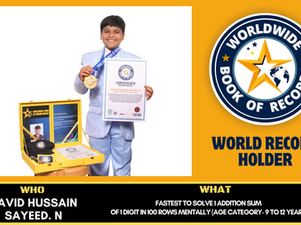 Fastest To Solve 1 Addition SumOf 1 Digit In 100 Rows Mentally (Age Category- 9 To 12 Years) -Achieved By Navid Hussain Sayeed.N