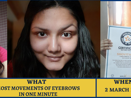  MOST MOVEMENTS OF EYEBROWS IN ONE MINUTE-World Record by Shovita Roy