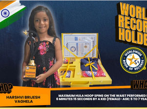 World Record For The Maximum Hula Hoop Spins On The Waist Performed In 6 Minutes 15 Seconds By A Kid (Female- Age: 5 To 7 Years) -By Harshvi Brijesh Vaghela