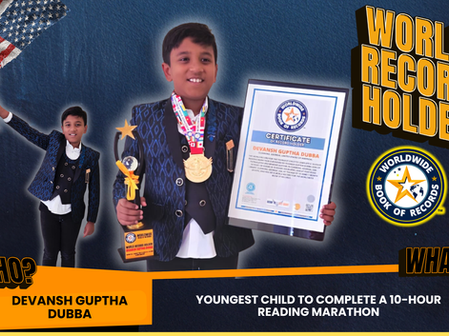 Youngest Child to Complete a 10-Hour Reading Marathon- achieved by Devansh Guptha Dubba (son of Padmalatha and Srinivas Guptha)