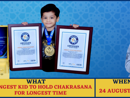 World Record For Longest Time To Hold Chakrasana By Youngest Kid by Hriday Chintan Nahar