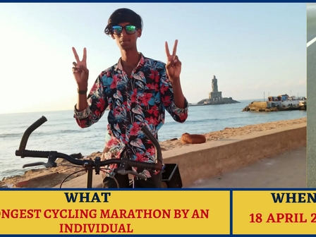  LONGEST CYCLING MARATHON BY AN INDIVIDUAL-by Macharla Venkatesh of Hyderabad, Telangana, India