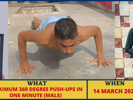 Maximum 360-Degree Push-Ups In One Minute (Male)- World Record By Neeraj Chayal Of Punjab, India