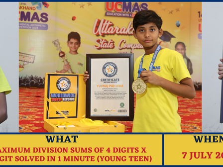 Maximum Division Sums Of 4 Digits X 1 Digit Solved In 1 Minute (Young Teen)-Record by Yuvraj Panwar 