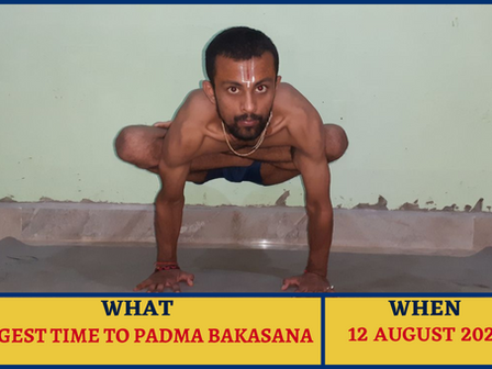 LONGEST TIME TO HOLD PADMA BAKASANA (Yoga) - World Record by Adarsh Pandey of Madhya Pradesh, India