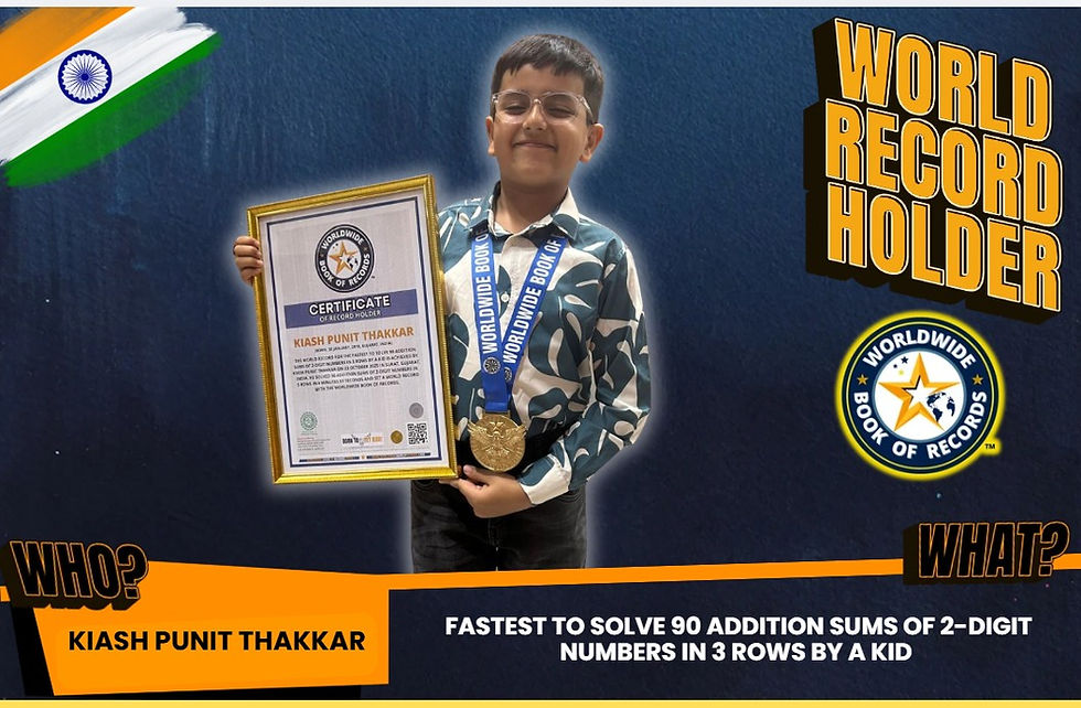 World Record For The Fastest To Solve 90 Addition Sums Of 2-Digit Numbers In 3 Rows By A Kid - By Kiash Punit Thakkar