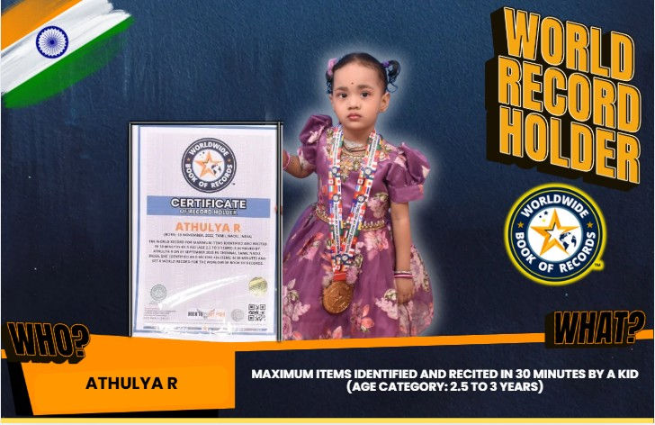 World Record For Maximum Items Identified And Recited In 30 Minutes By A Kid (Age 2.5 To 3 Years) - By Athulya R