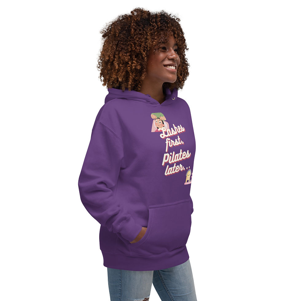Thumbnail: "Lashes First, Pilates Later" Unisex Hoodie