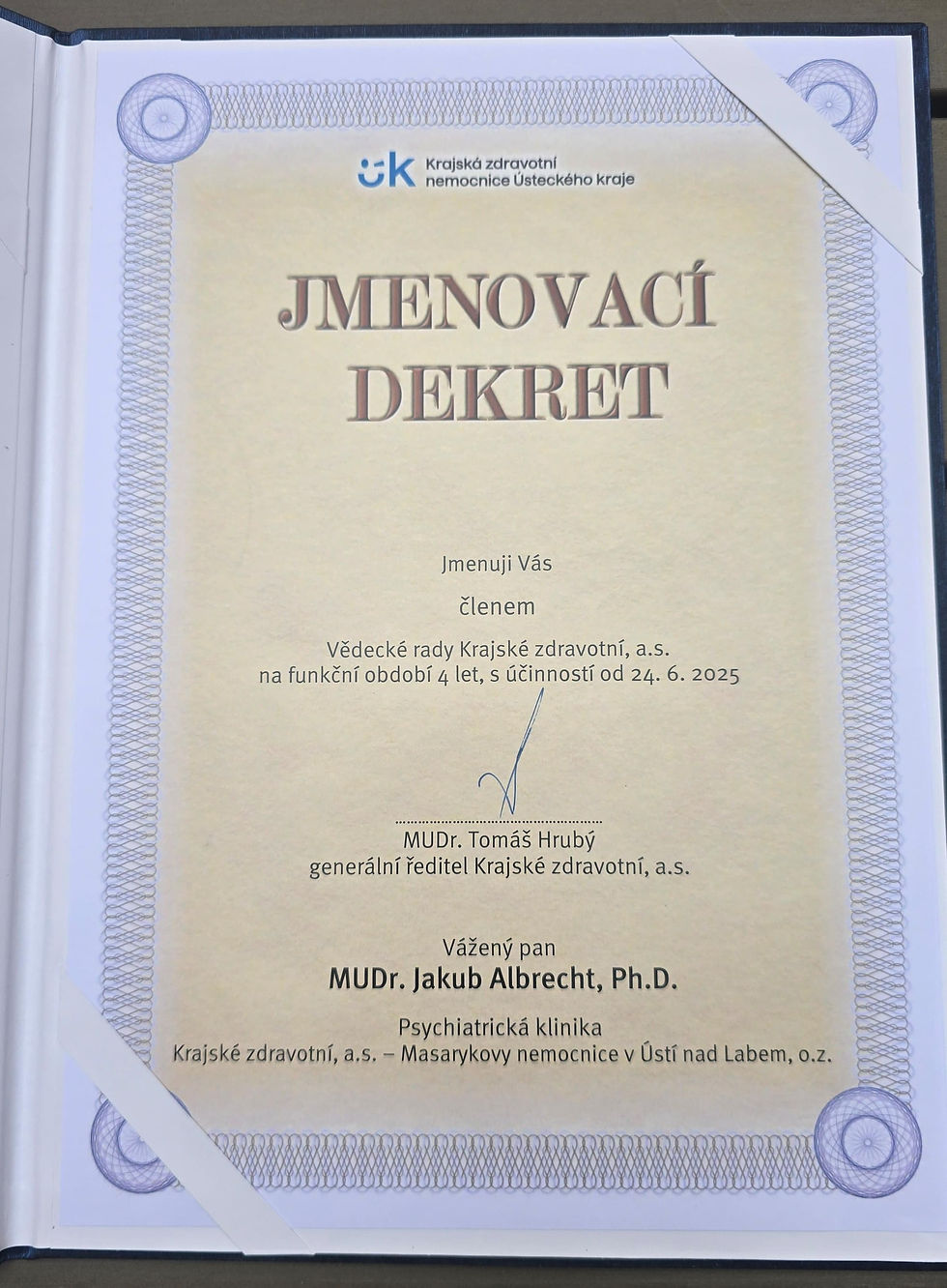 Jmenovací dekret do Vědecké rady KZ.